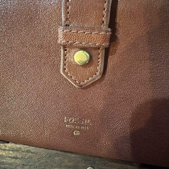 Vintage Fossil 1954 Brown Leather Wallet Wristlet Organizer Clutch - Picture 2 of 12